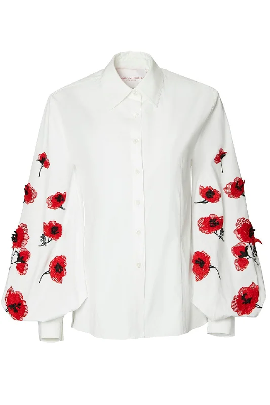 Embroidered Puff Long Sleeve Button Down Blouse