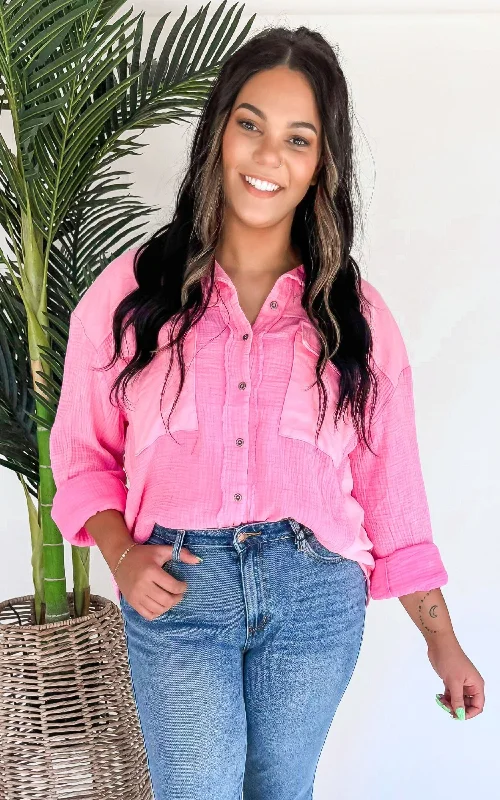 Pink Long Sleeve Button Down - Final Sale