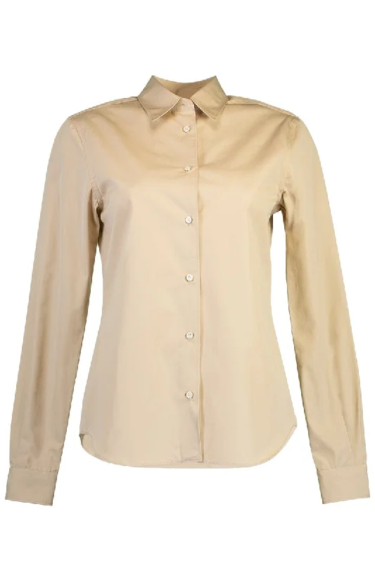 Long Sleeve Cotton Blouse - Beige