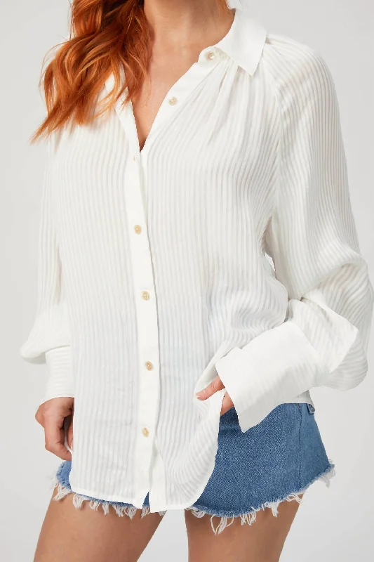 Long Sleeve Shadow Stripe Blouse In Snow