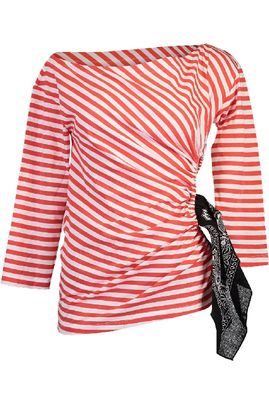 Long Sleeve Stripe Blouse With Cutout