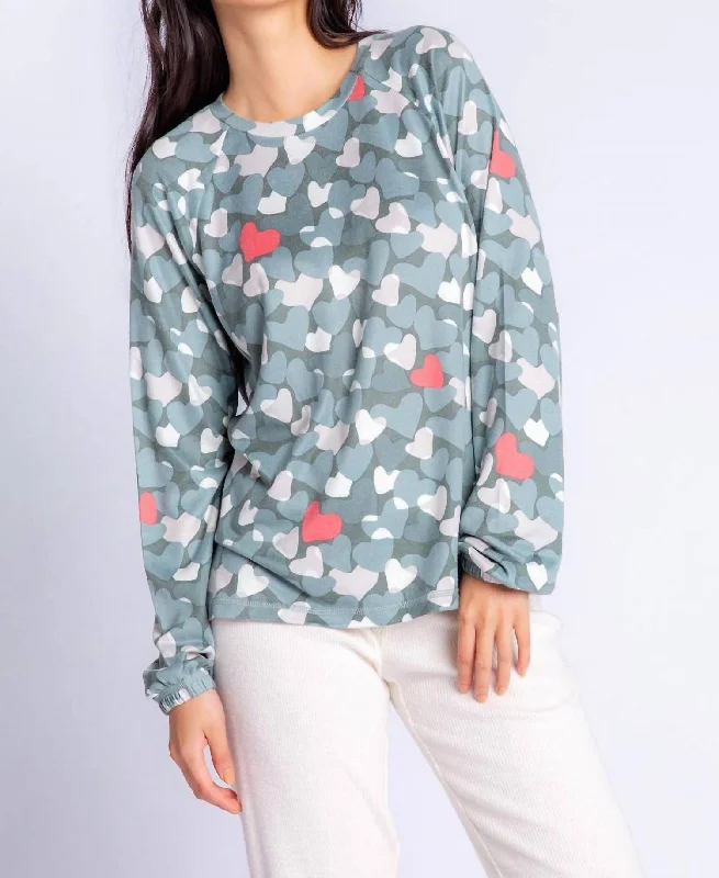 Love In Camo Long Sleeve Top In Sage