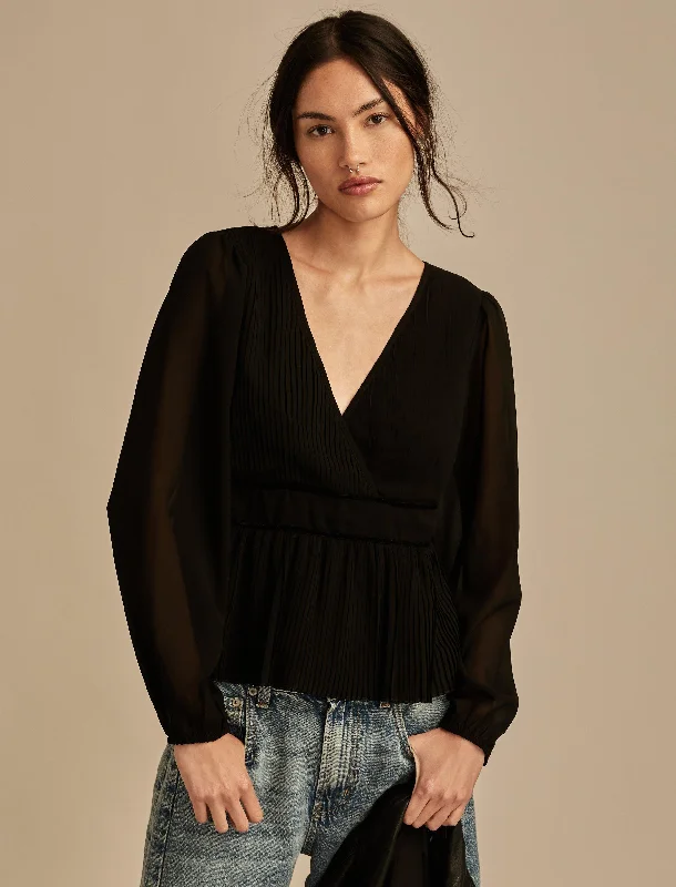 Lucky Brand Women's Long Sleeve Pleated Top