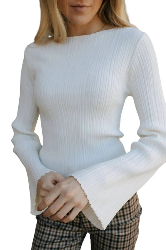 Ribbed Long Sleeve Top In Off White