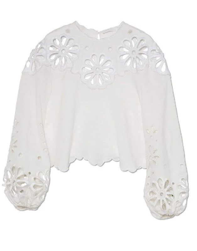 Sora Broderie Anglaise Long Sleeve Top