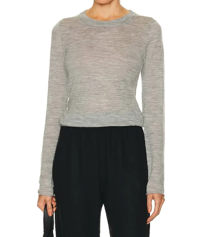 Tissue Cashmere Bold Long Sleeve Crew Top In Heather Grey