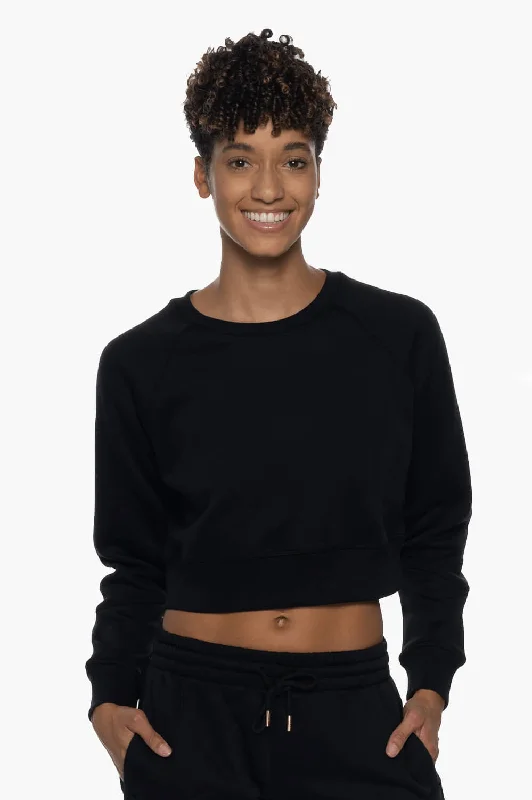 Brynn Cropped Fleece Crewneck - Black