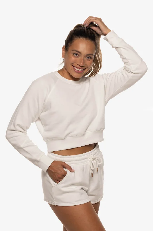 Brynn Cropped Fleece Crewneck - White