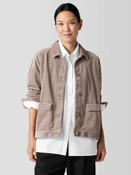 Eileen Fisher Organic Cotton Corduroy Classic Collar Jacket