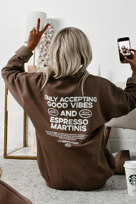 "Good Vibes And Espresso" Graphic Sweatshirt (Brown)