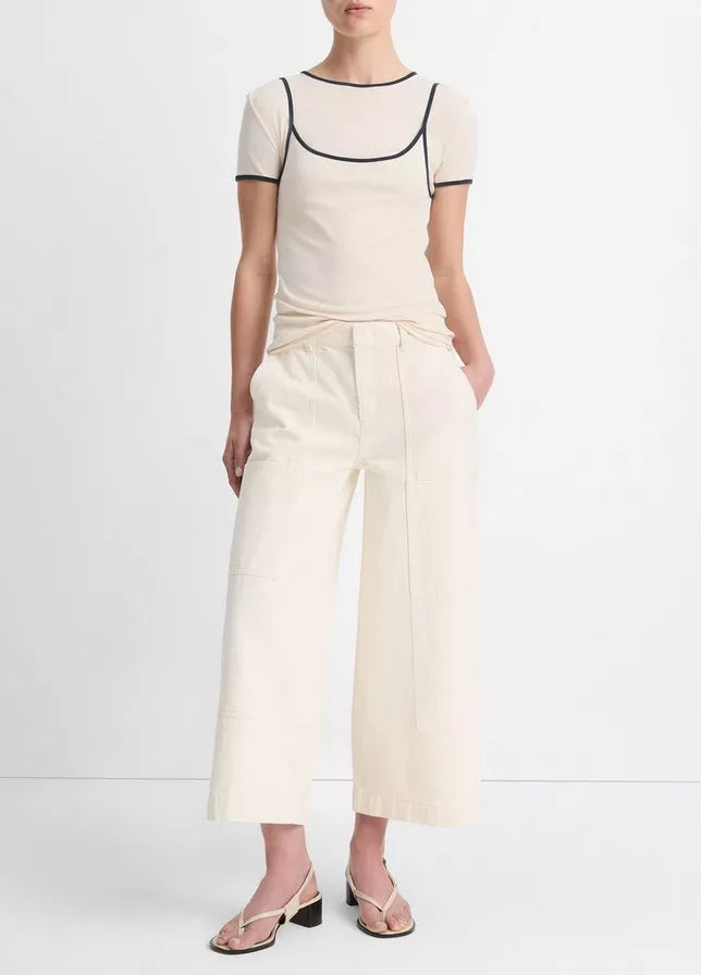 Vince Cotton Mid-Rise Utility Wide Crop Pant