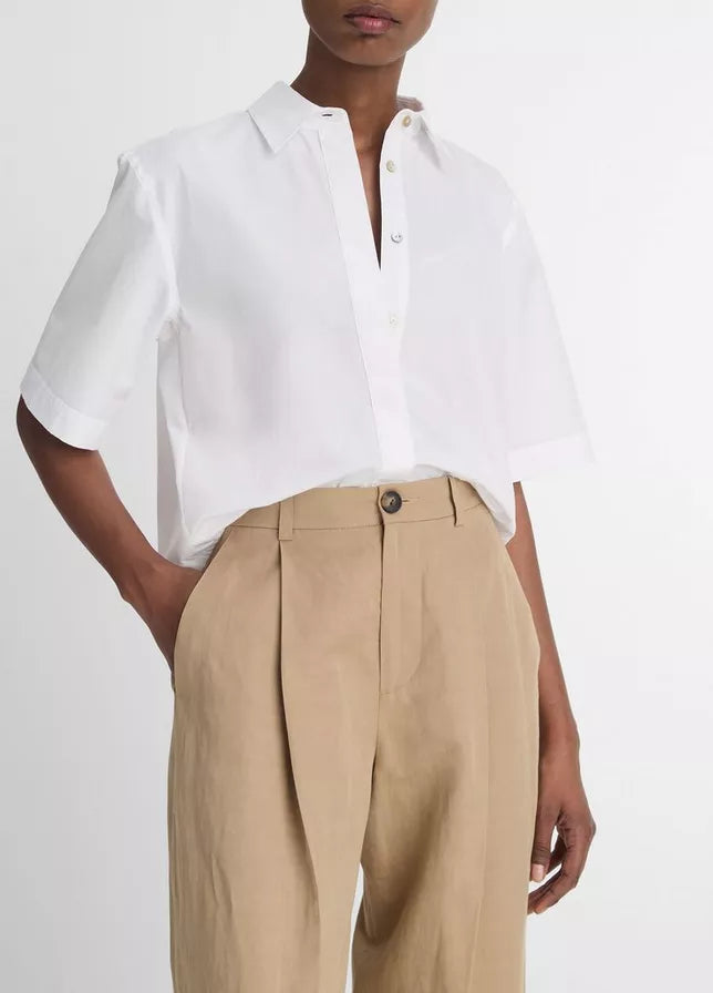 Vince Cotton Short-Sleeve Cropped Shirt