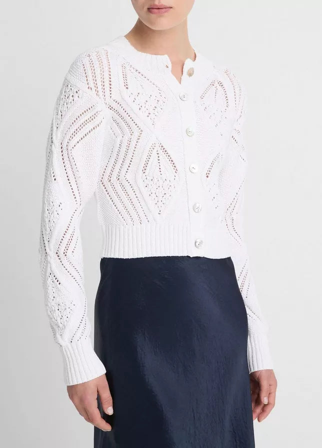 Vince Italian Cotton Diamond Cable Cardigan