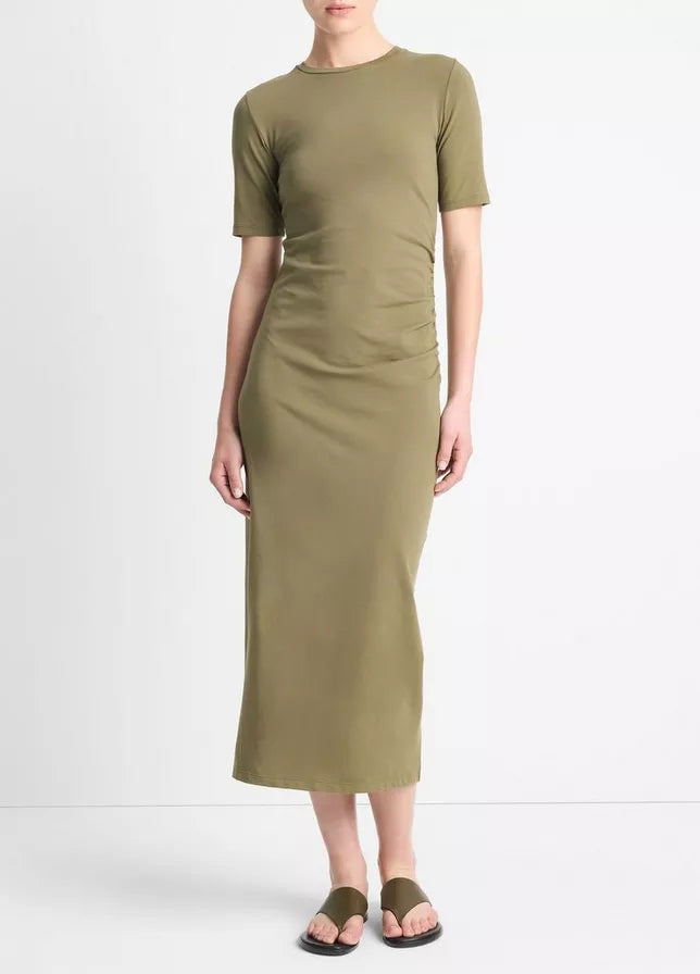 Vince Pima Cotton-Blend Side-Drape Dress