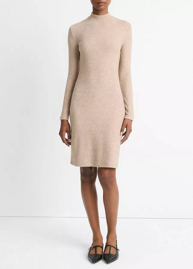 Vince Ribbed Long-Sleeve Short Dress