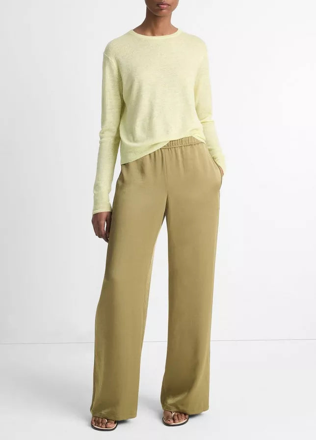 Vince Side-Stripe Satin Low-Rise Wide-Leg Pant