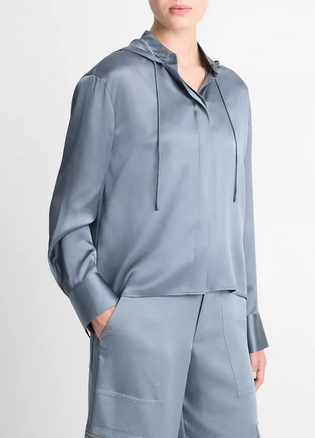 Vince Silk Hooded Button-Front Shirt